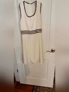 Expressions Cream Dress with Brown Accent. Size 13/14